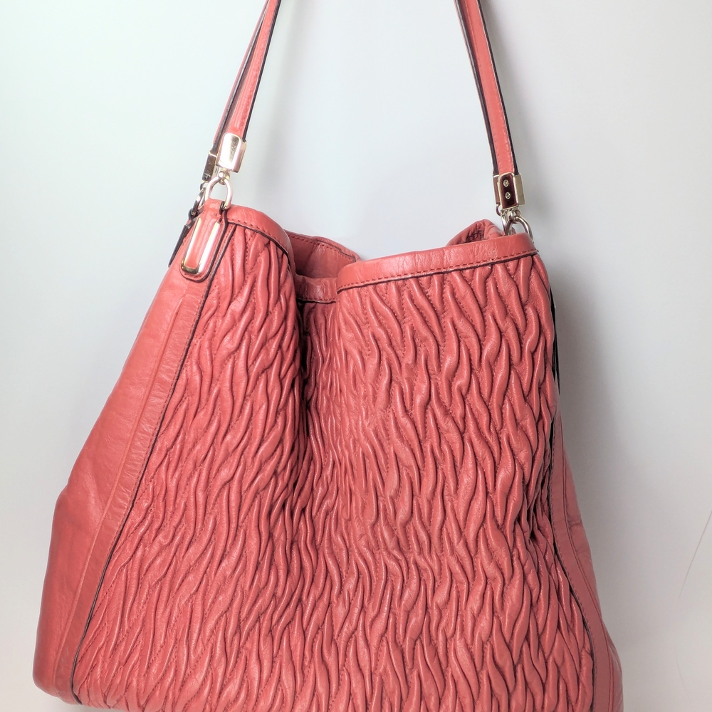 Coach Madison Phoebe Gathered Twist Papaya Leather Shoulder Bag - Picture 6 of 15